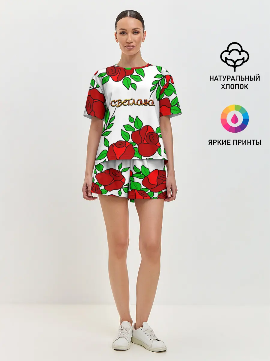 Женская пижама с шортами / Светлана в розах