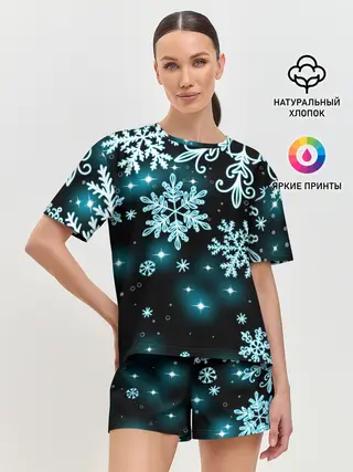 Женская пижама с шортами / Космические снежинки