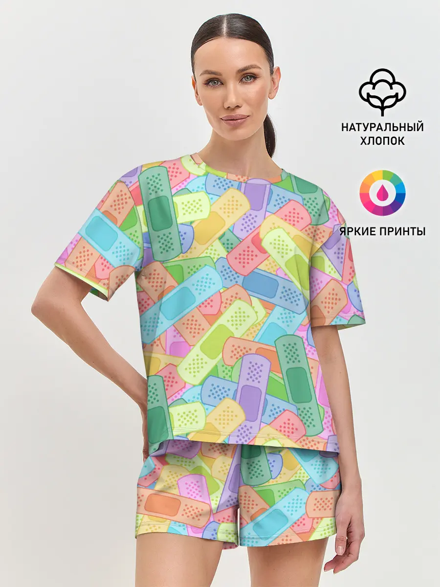 Женская пижама с шортами / Цветные пластыри