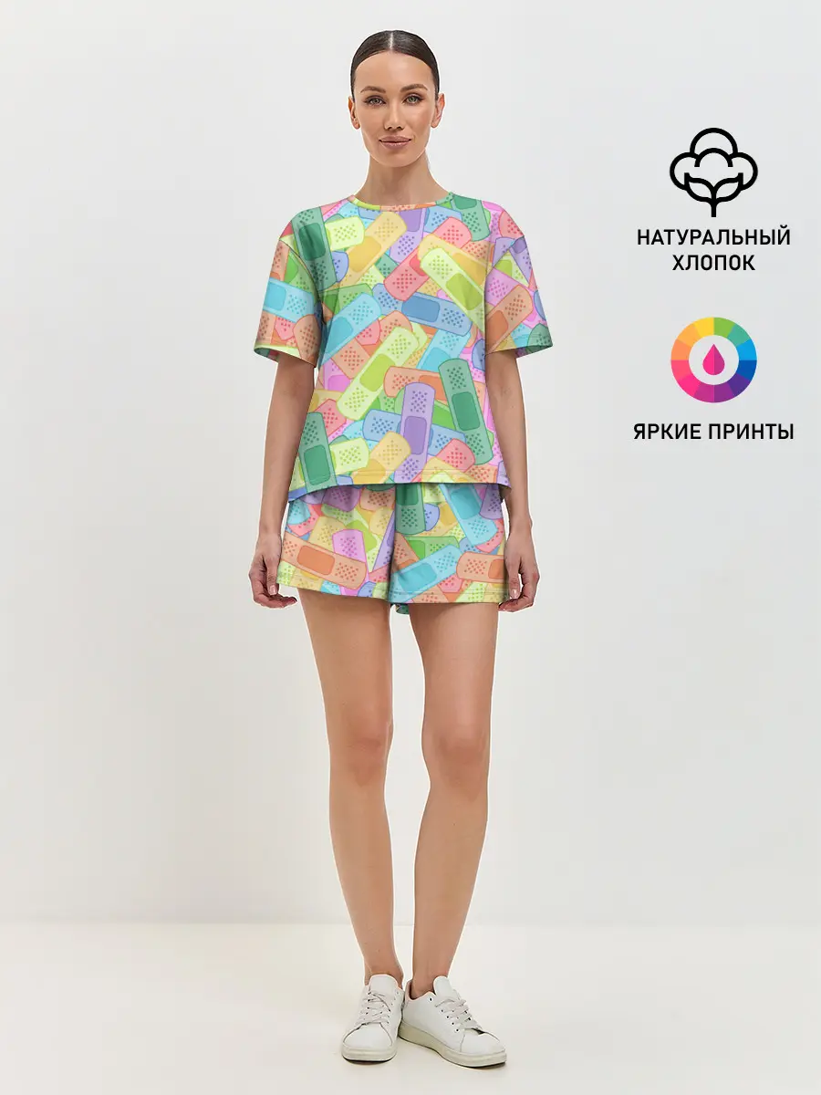 Женская пижама с шортами / Цветные пластыри