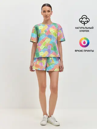 Женская пижама с шортами / Цветные пластыри
