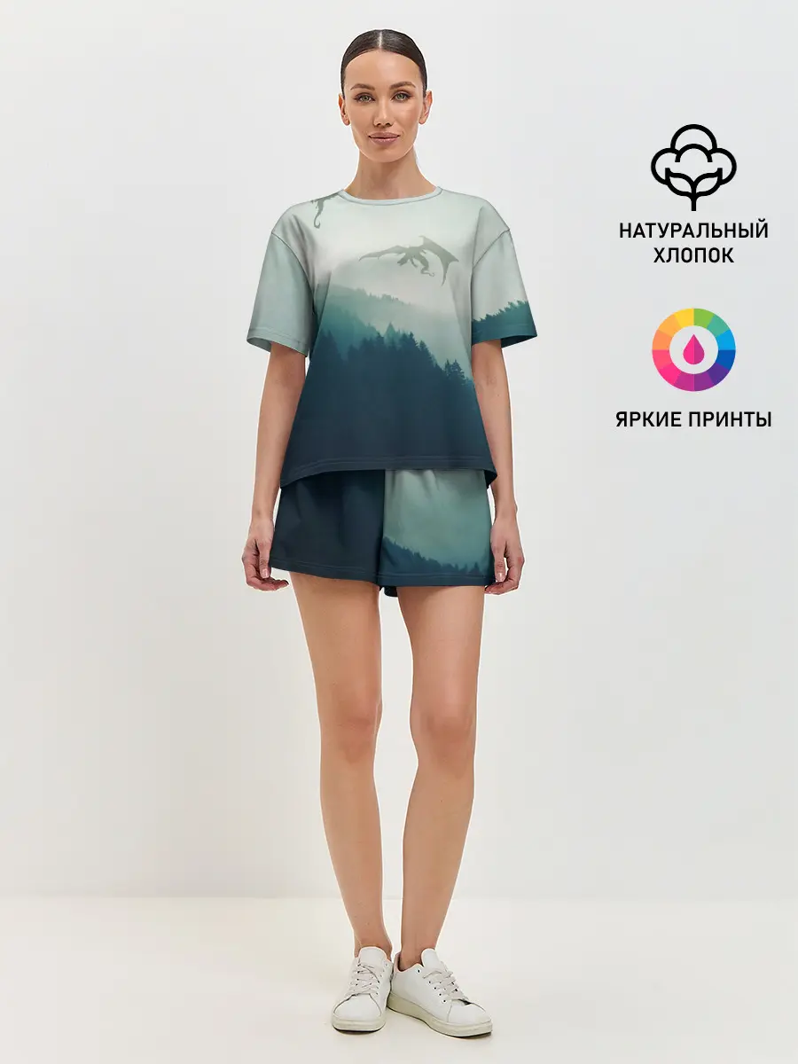 Женская пижама с шортами / ДРАКОНЫ НАД ЛЕСОМ / DRAGON