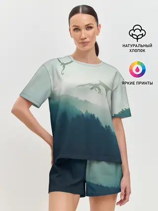 Женская пижама с шортами / ДРАКОНЫ НАД ЛЕСОМ / DRAGON