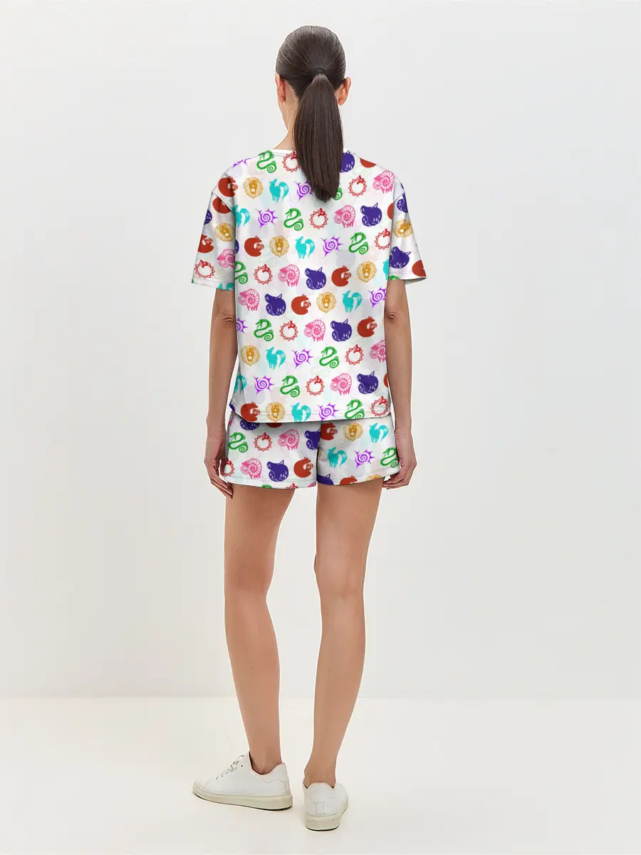 Женская пижама с шортами / 7 СМЕРТНЫХ ГРЕХОВ ЦВЕТНОЙ ПАТТЕРН СИМВОЛЫ