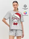 Женская пижама с шортами / Белый тигр в шапке Санты