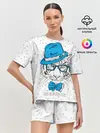 Женская пижама с шортами / Белый тигр в синей шляпе