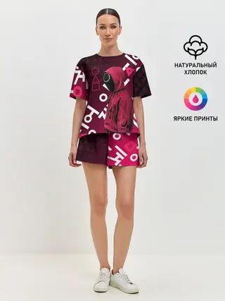 Женская пижама с шортами / ИГРА В КАЛЬМА, УЗОР ИЕРОГЛИФЫ