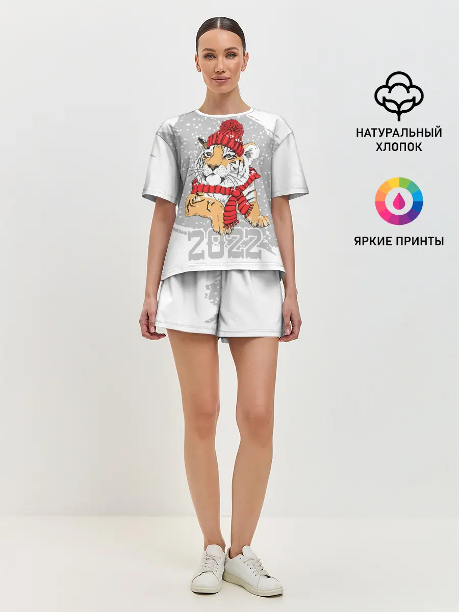 Женская пижама с шортами / Тигр в красной шапке