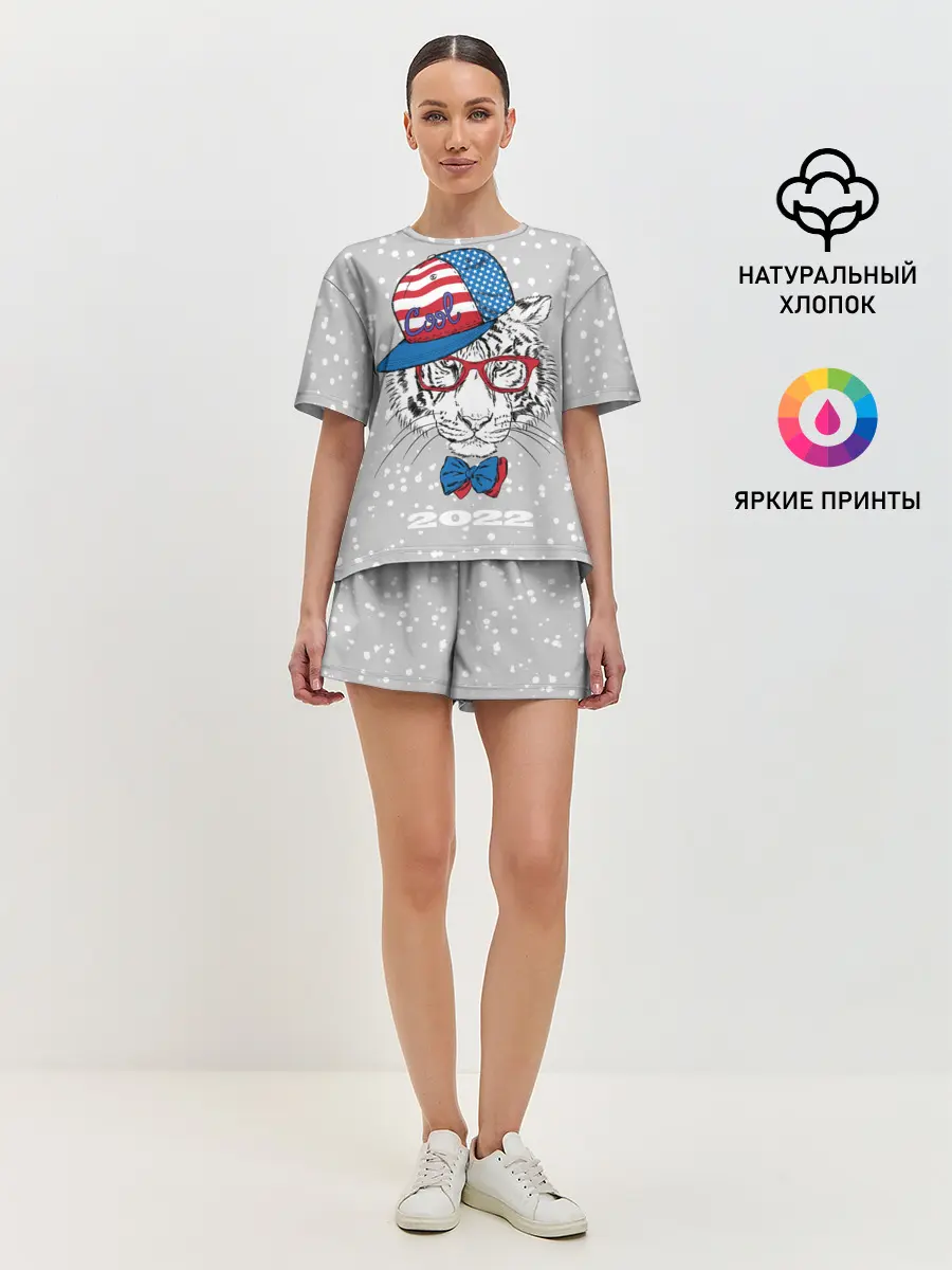 Женская пижама с шортами / Крутой белый тигр