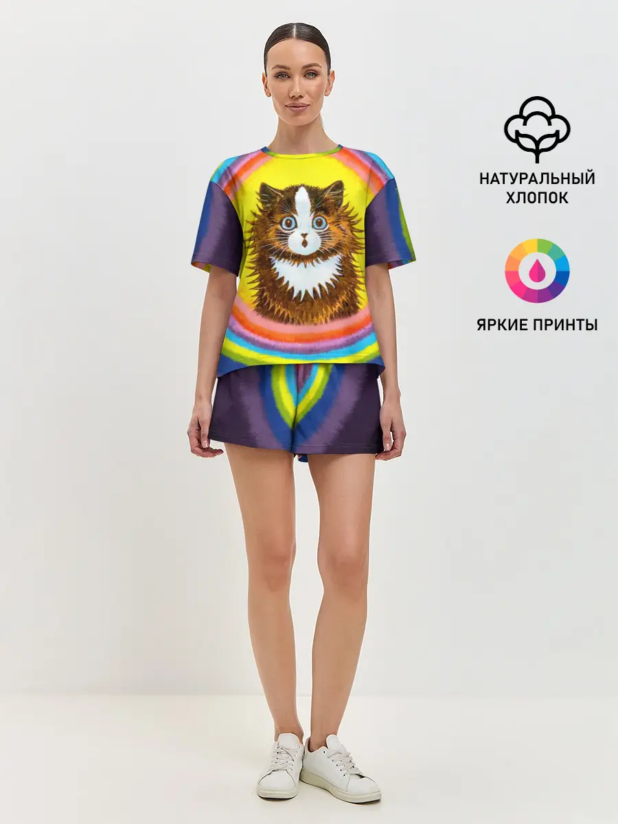 Женская пижама с шортами / Радужный кот Луиса Уэйна