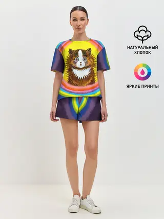 Женская пижама с шортами / Радужный кот Луиса Уэйна