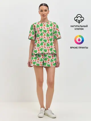 Женская пижама с шортами / Новогодние ёлки и подарки