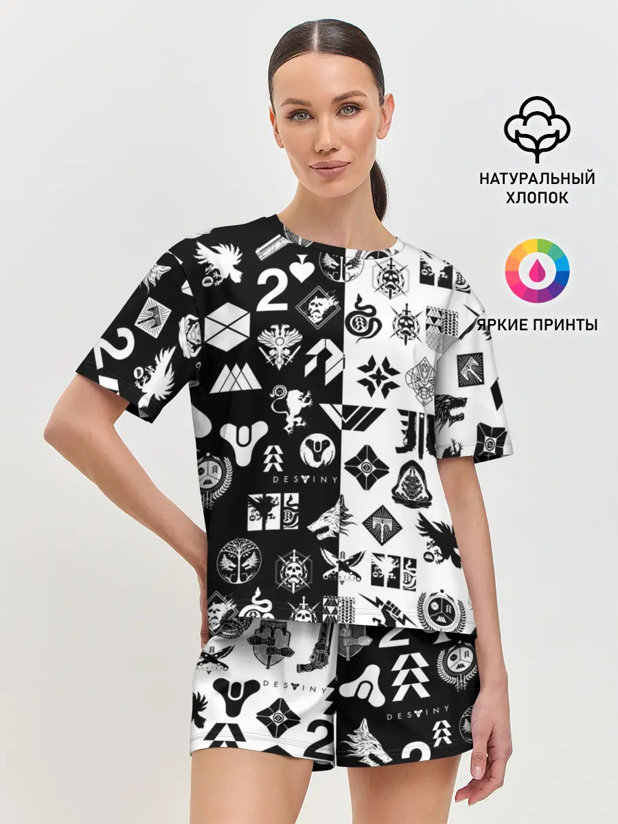 Женская пижама с шортами / DESTINY LOGOBOMBING ЧЁРНО БЕЛОЕ