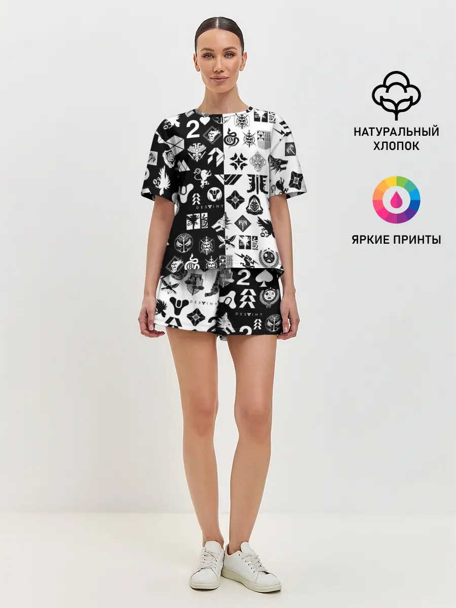 Женская пижама с шортами / DESTINY LOGOBOMBING ЧЁРНО БЕЛОЕ
