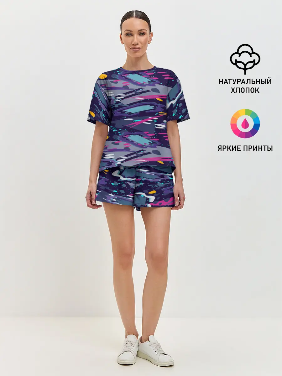 Женская пижама с шортами / Космический абстрактный паттерн