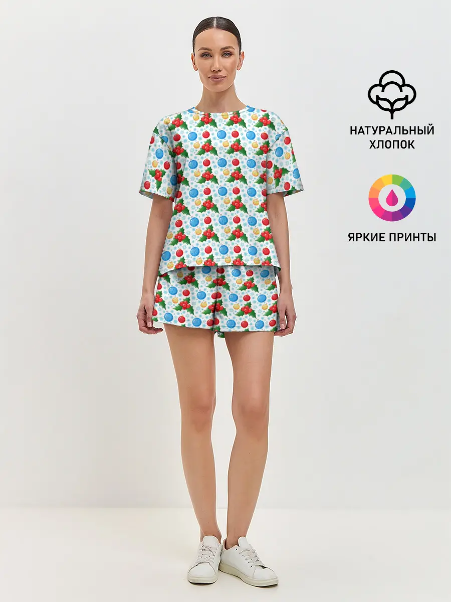 Женская пижама с шортами / Новогодняя Символика
