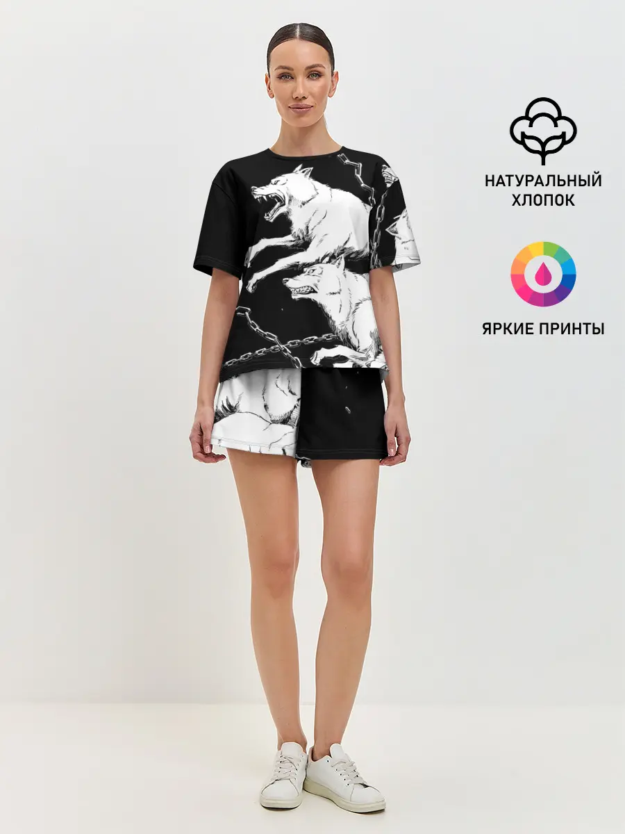 Женская пижама с шортами / Белые волки