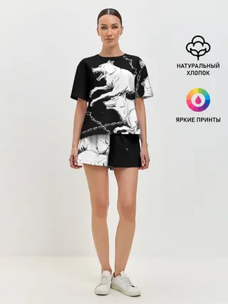 Женская пижама с шортами / Белые волки