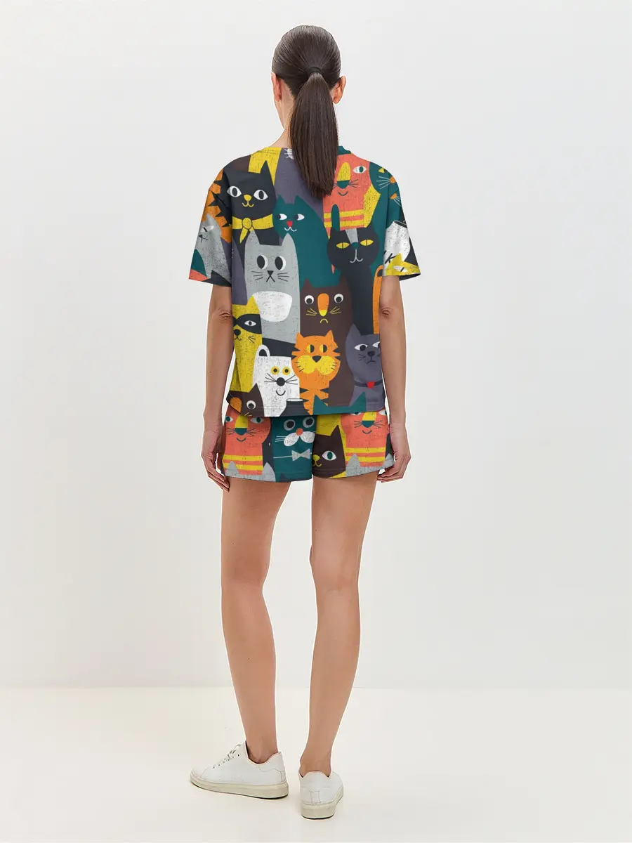 Женская пижама с шортами / крутые коты