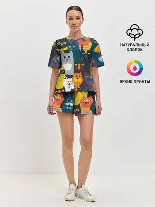 Женская пижама с шортами / крутые коты