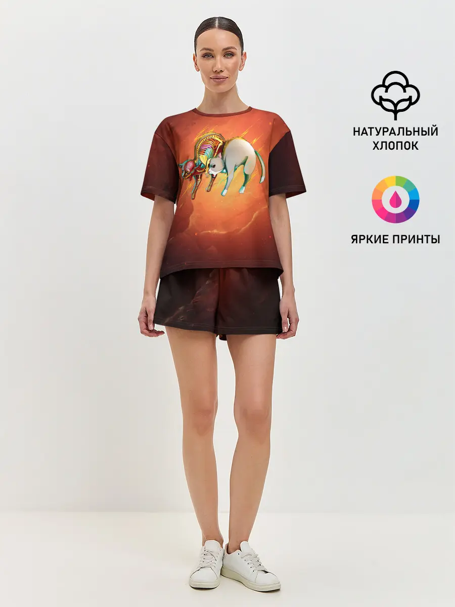 Женская пижама с шортами / Cat 50/50