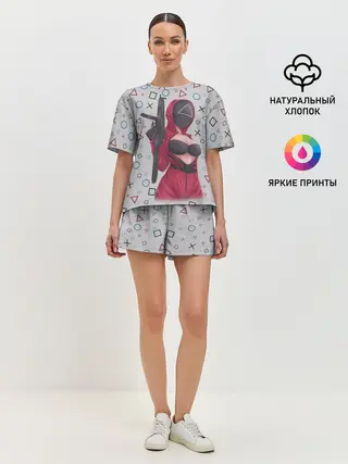Женская пижама с шортами / ОПАСНЫЙ ТРЕУГОЛЬНИК | ИГРА В КАЛЬМАРА