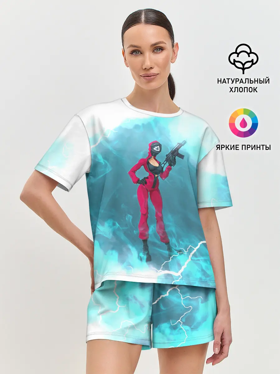 Женская пижама с шортами / ОХРАНА НА ЧЕКУ | ТРЕУГОЛЬНИК