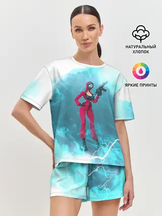 Женская пижама с шортами / ОХРАНА НА ЧЕКУ | ТРЕУГОЛЬНИК