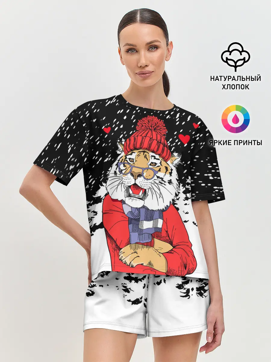 Женская пижама с шортами / Тигр в красном