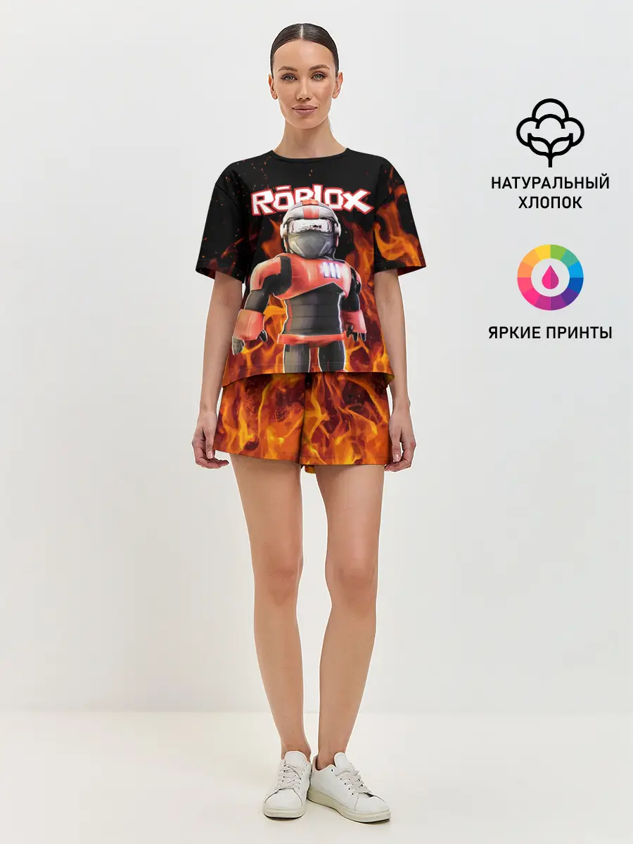 Женская пижама с шортами / ROBLOX FIRE | РОБЛОКС ОГОНЬ | ПОЖАРНЫЙ