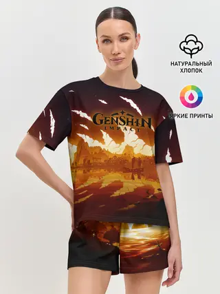 Женская пижама с шортами / Genshin Impact - Закат над Ли Юэ