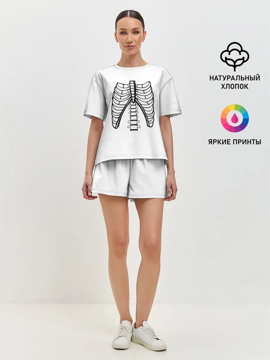 Женская пижама с шортами / ребра скелета