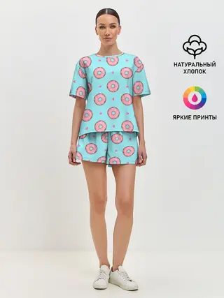 Женская пижама с шортами / Розовые пончики