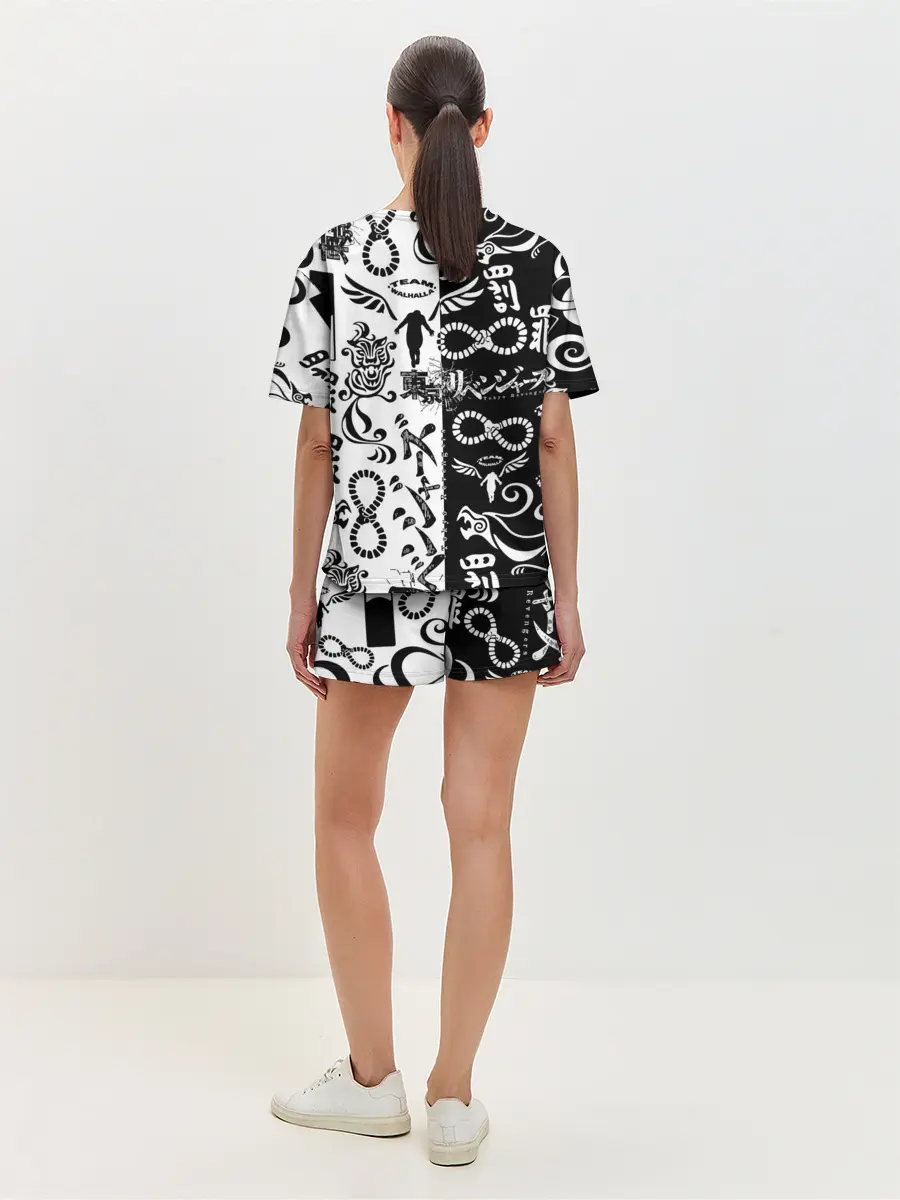 Женская пижама с шортами / ТОКИЙСКИЕ МСТИТЕЛИ ЛОГОБОМБИНГ ЧБ