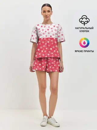 Женская пижама с шортами / Снежинки