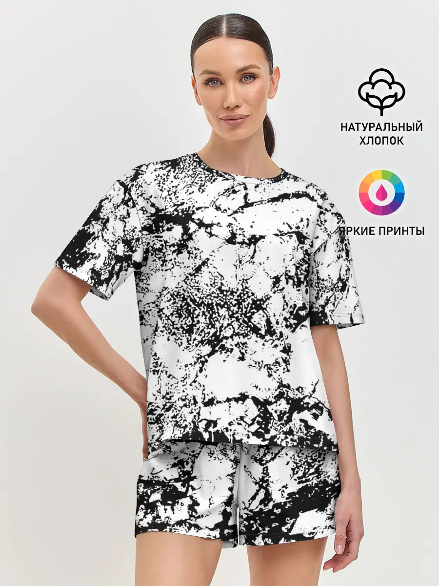 Женская пижама с шортами / Эффект линогравюры