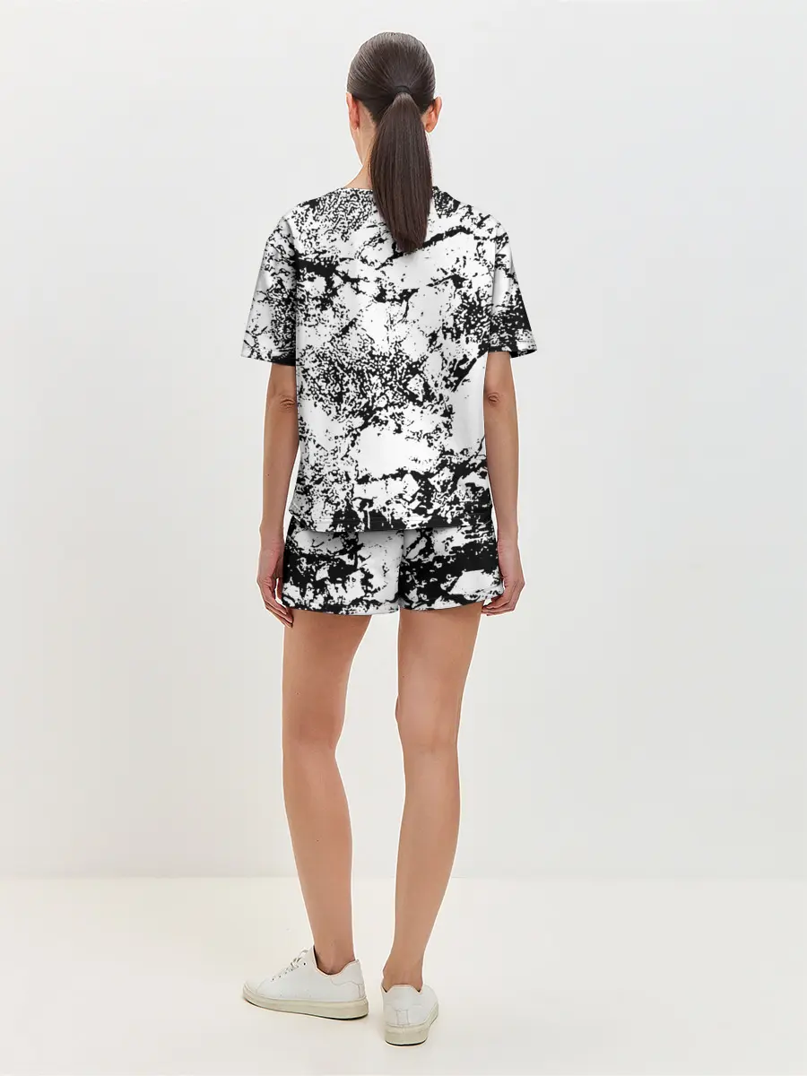 Женская пижама с шортами / Эффект линогравюры