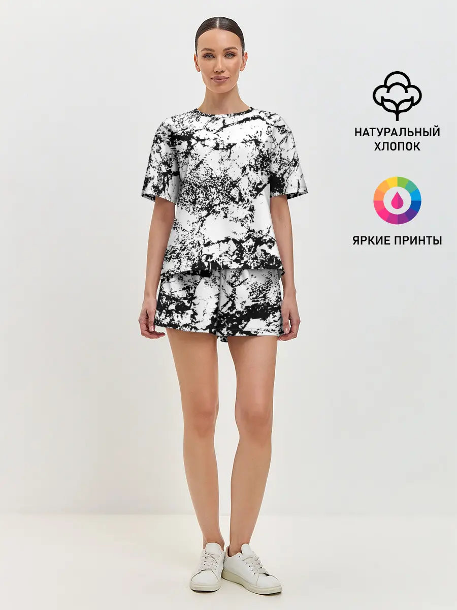 Женская пижама с шортами / Эффект линогравюры