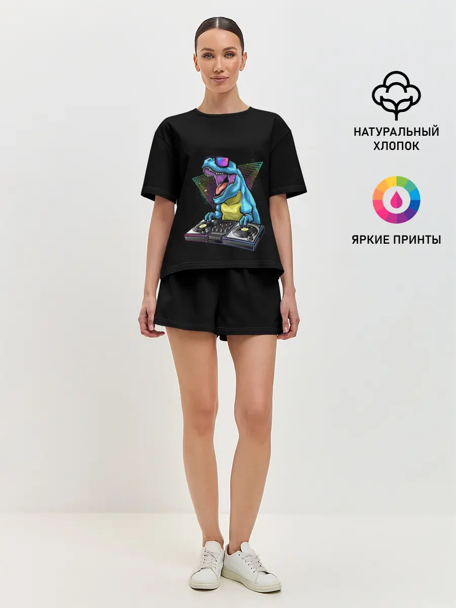 Женская пижама с шортами / Динозавр ди-джей