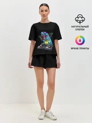 Женская пижама с шортами / Динозавр ди-джей