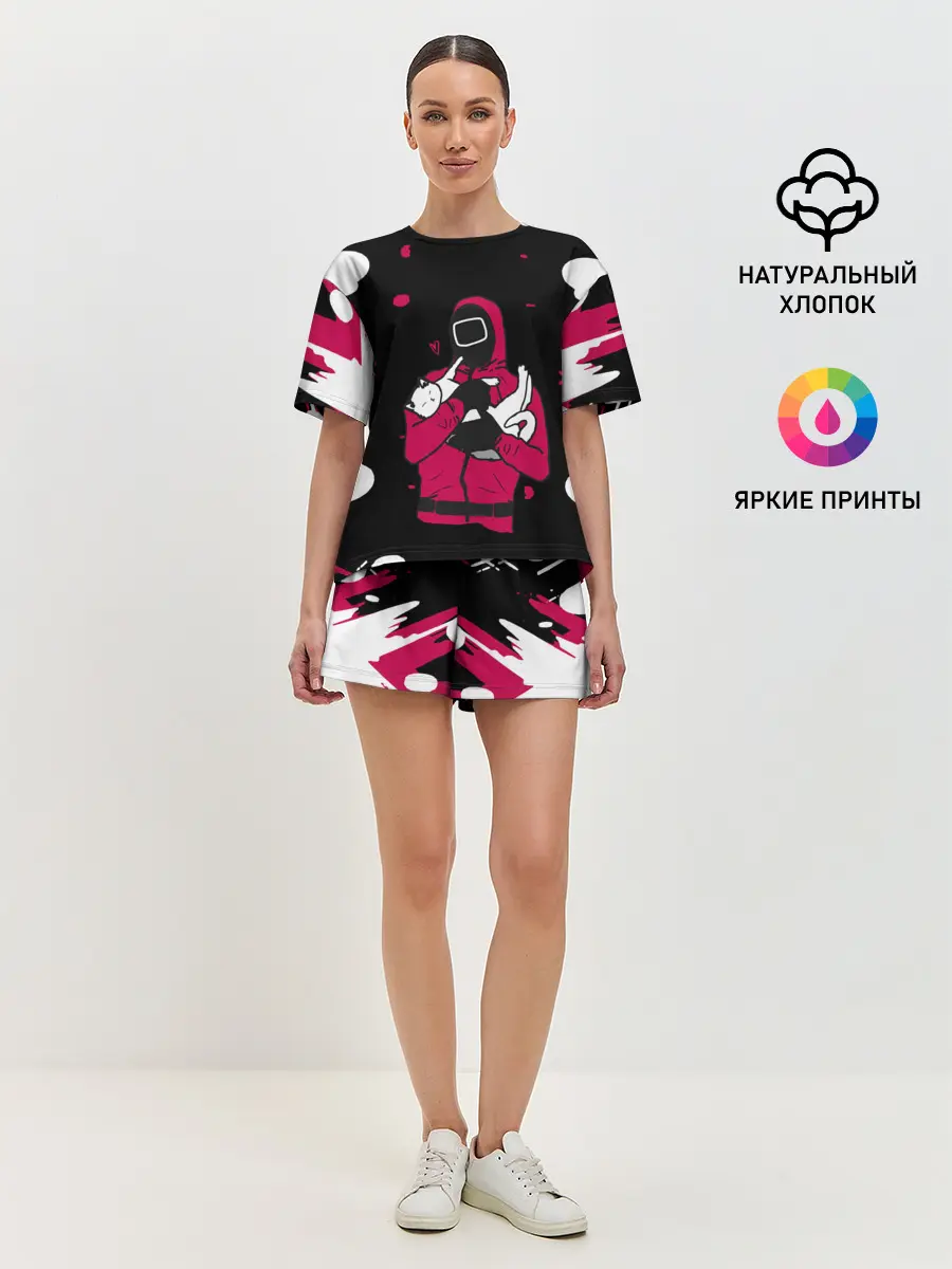 Женская пижама с шортами / Игра в кальмара x Кот,