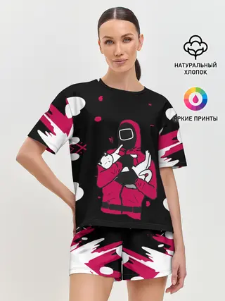 Женская пижама с шортами / Игра в кальмара x Кот,