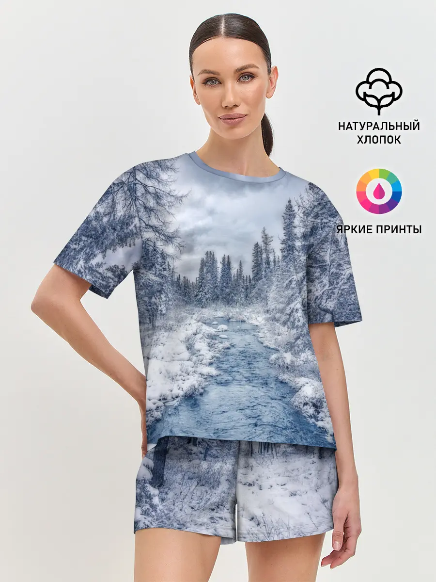 Женская пижама с шортами / СНЕЖНЫЙ ПЕЙЗАЖ