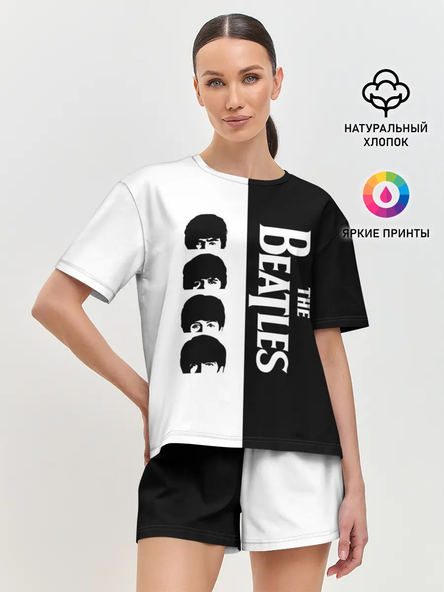 Женская пижама с шортами / The Beatles черно - белый партер