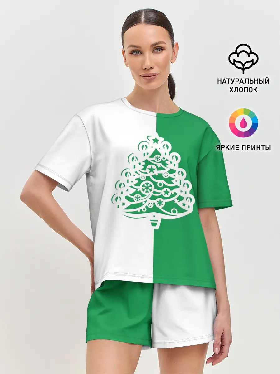 Женская пижама с шортами / Зелёная Ёлочка