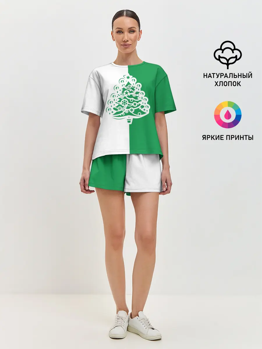 Женская пижама с шортами / Зелёная Ёлочка