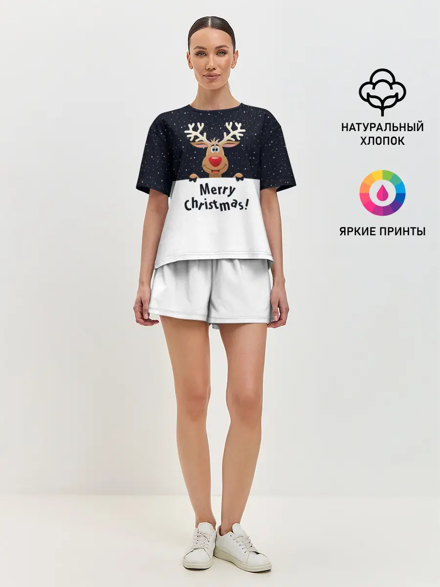 Женская пижама с шортами / Новогодний Оленёнок Рудольф