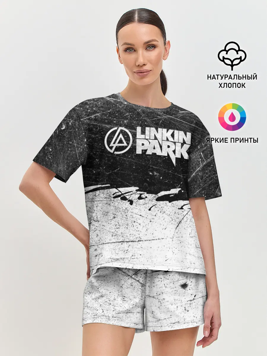 Женская пижама с шортами / Линкин Парк Лого Рок ЧБ | Linkin Park Rock