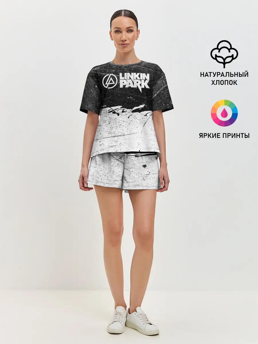 Женская пижама с шортами / Линкин Парк Лого Рок ЧБ | Linkin Park Rock