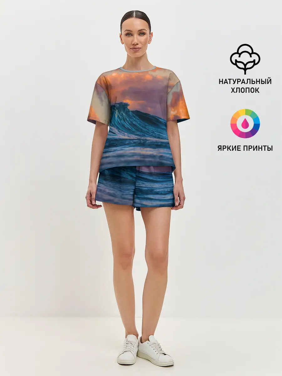 Женская пижама с шортами / Закат над волной